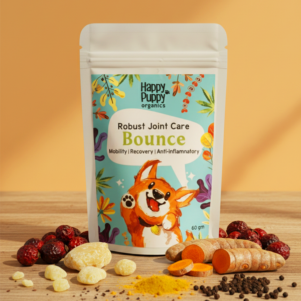 Happy Puppy Organics Bounce – Joint Support & Mobility Blend with Rosehips, Boswellia, Lakadong Turmeric & Pepper