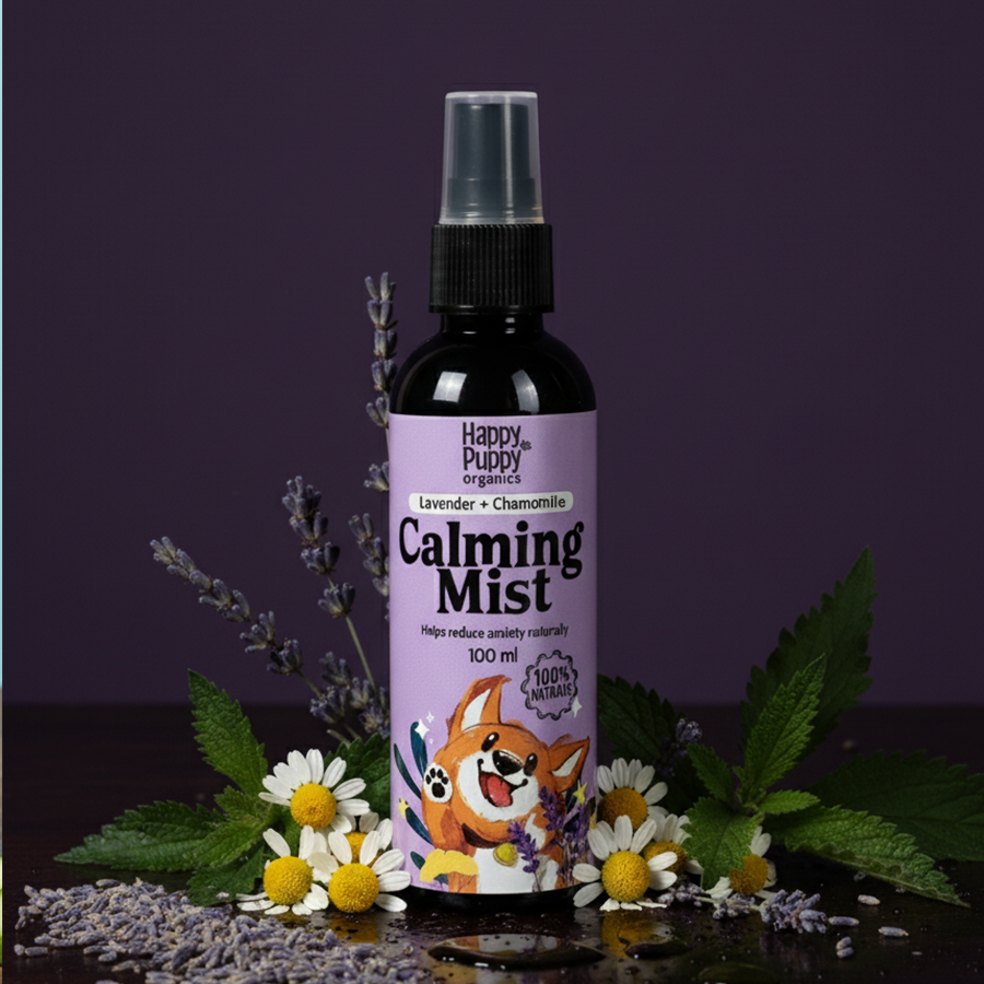 Happy Puppy Organics Organic Calming Mist – Natural Relief for Anxiety & Noise Stress