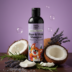 Happy Puppy Organics Rinse and Shine Shampoo – Natural Itch Care with Lavender, Rosemary & Coconut Oil
